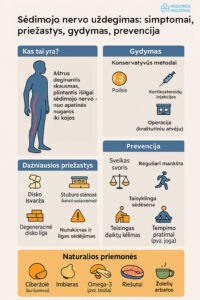 sedimojo nervo uzdegimas infografikas - gydymas, simptomai, priezastys
